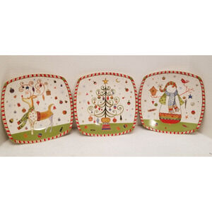 222 Fifth PTS International Christmas play fine china salad plates dw/micro